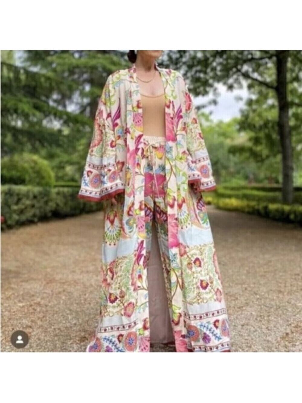 Zara Silky Floral Long Kimono Dress
